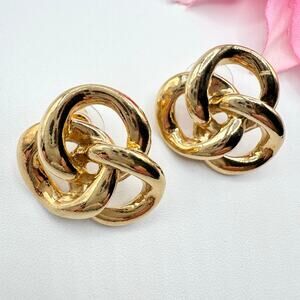 Vintage Love Knot Gold Tone Earrings Chunky Retro Chic Trendy Runway Wear Now